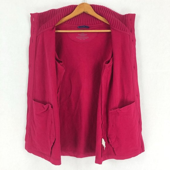 LL Bean Women's Size Medium Pink Mock Neck Button Front Long Sleeve Coat Cotton - Picture 6 of 7